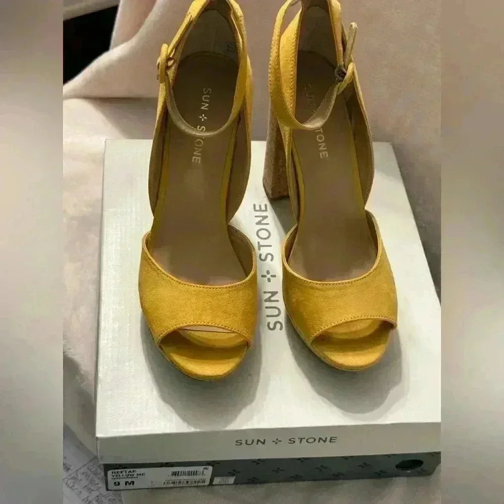 Sun + Stone Reeta Yellow Platform shoes adjustable ankle straps NIB Size 9M